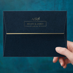 Gold Frame & Dark Blue Texture Wedding Envelope