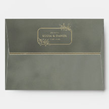 Gold Frame Dark Sage Green Velvet Wedding Envelope