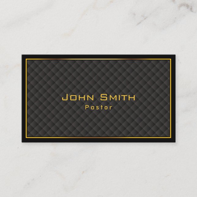 Gold Frame Diamond Grids Pastor Business Card (Front)