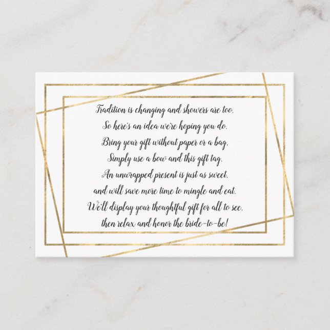 Gold Frame Display bridal shower insert card + tag (Front)