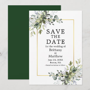 Gold Frame Elegant Watercolor Botanical Greenery Save The Date