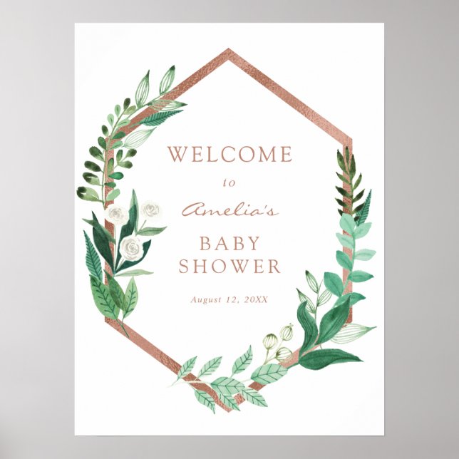 Gold Frame Eucalyptus Baby Shower Welcome Sign (Front)