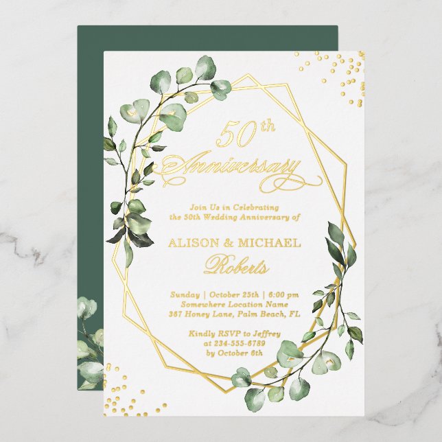 Gold Frame Eucalyptus Leaves Wedding Anniversary (Front/Back)