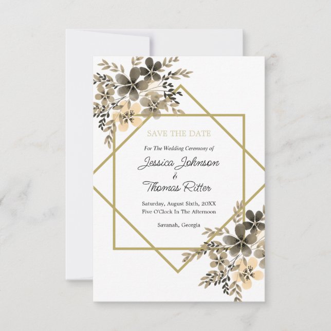 Gold Frame Fall Colours Floral  Save The Date (Front)