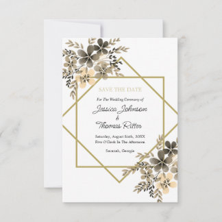 Gold Frame Fall Colours Floral  Save The Date