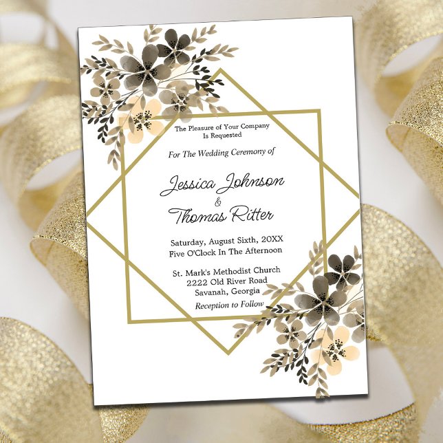 Gold Frame Fall Colours Floral Wedding Invitation (Creator Uploaded)