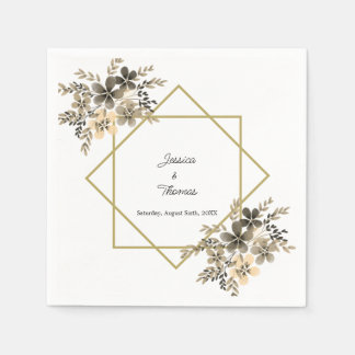 Gold Frame Fall Colours Floral Wedding Reception  Napkin