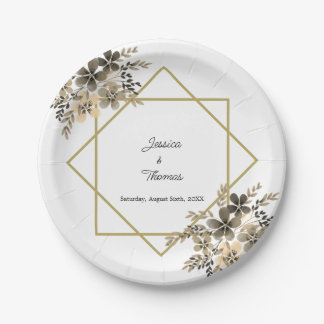 Gold Frame Fall Colours Floral Wedding Reception  Paper Plate