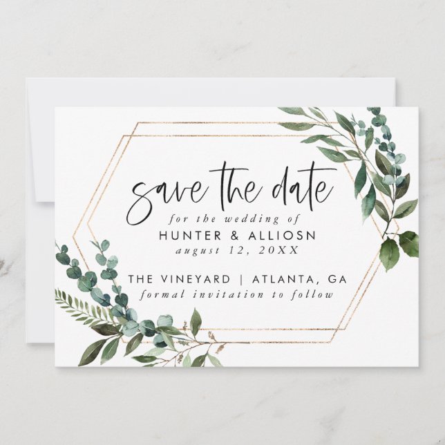 Gold Frame Floral Save the Date Invitation (Front)