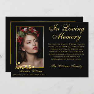 Gold Frame Funeral Photo Elegant Script Thank You 