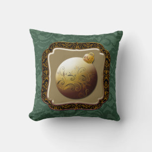 Gold Frame Glass Ornament Emerald Rose Faux Lace Cushion