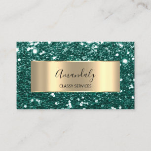 Gold Frame Glitter QR Code Logo Woodland Green  Bu Business Card