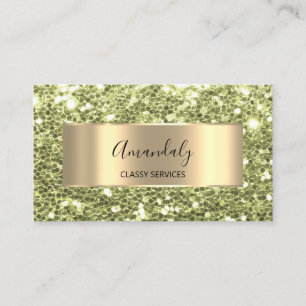 Gold Frame Glitter QRCode Logo Fresh Mint Green  B Business Card