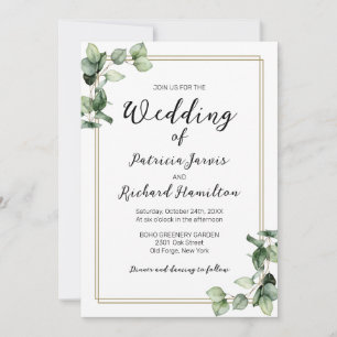Gold Frame Greenery Elegant Wedding Invitation