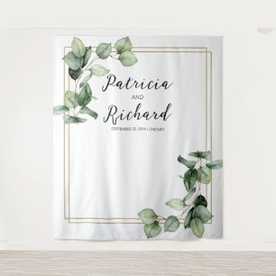 Gold Frame Greenery Eucalyptus Wedding Backdrop Tapestry
