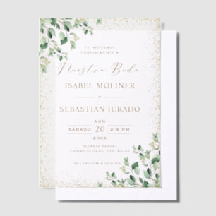 Gold Frame Greenery Nuestra Boda Spanish Wedding Vellum Invitations