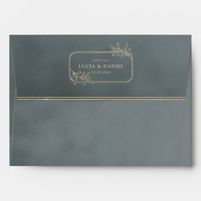 Gold Frame & Grey Velvet Texture Wedding Envelope (Back (Top Flap))