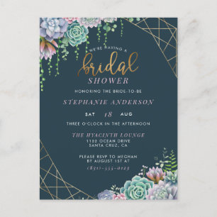 Gold Frame & Hand-Lettered Script Bridal Shower Invitation Postcard