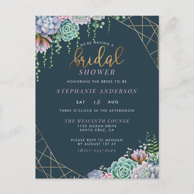 Gold Frame & Hand-Lettered Script Bridal Shower Invitation Postcard (Front)