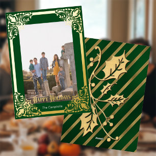 Gold Frame Happy Holidays Photo Foil Holiday Card