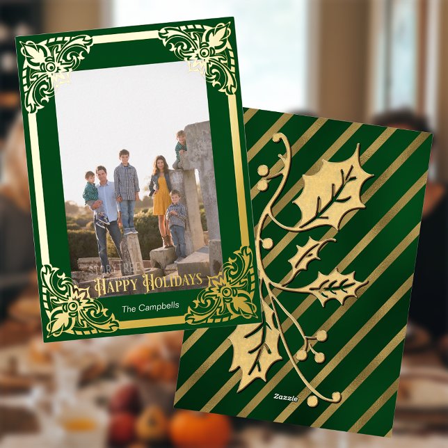 Gold Frame Happy Holidays Photo Foil Holiday Card (Creator Uploaded)