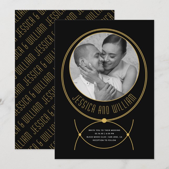 Gold frame jewellery inspired wedding photo invitation (Front/Back)