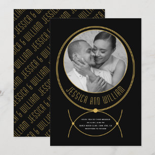 Gold frame jewellery inspired wedding photo invitation
