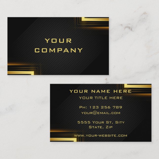Gold Frame Lights Golden Luxury Black Professional Business Card (Front/Back)