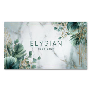 Gold Frame Marble Green Eucalyptus Botanical Magnetic Business Card