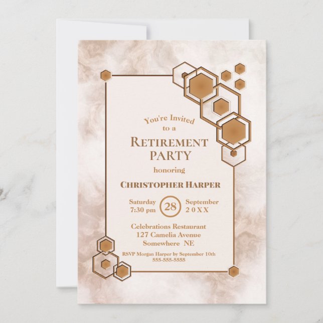Gold Frame Marble Retirement Party Invitation (Front)