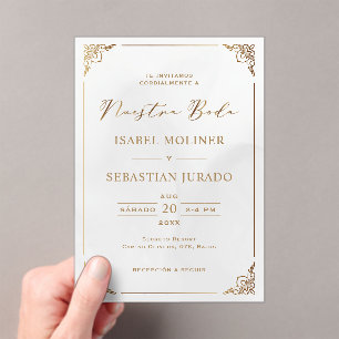 Gold Frame Motif Nuestra Boda Spanish Wedding Acrylic Invitations