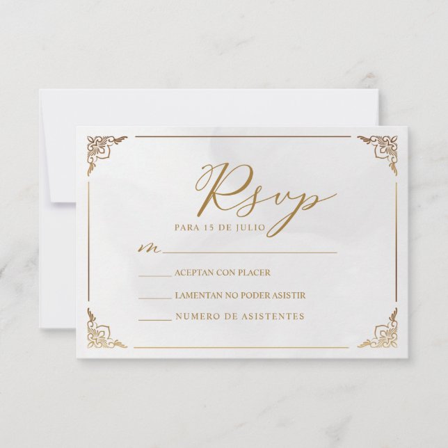 Gold Frame Motif Nuestra Boda Spanish Wedding RSVP Invitation (Front)