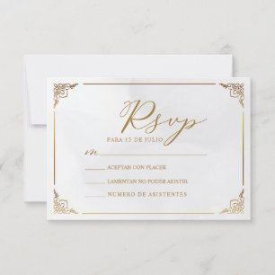 Gold Frame Motif Nuestra Boda Spanish Wedding RSVP Invitation