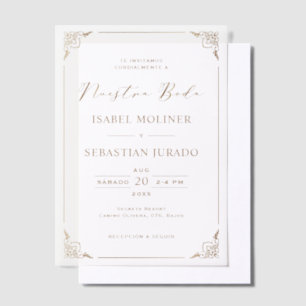 Gold Frame Motif Nuestra Boda Spanish Wedding Vellum Invitations