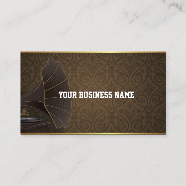 Gold Frame Music Studio Damask Business Card (Front)