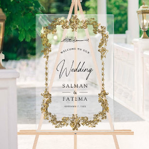 Gold Frame Muslim Wedding Welcome Frosted Acrylic Sign
