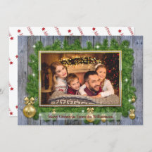 Gold Frame on Pine Weathered Wood Christmas Photo