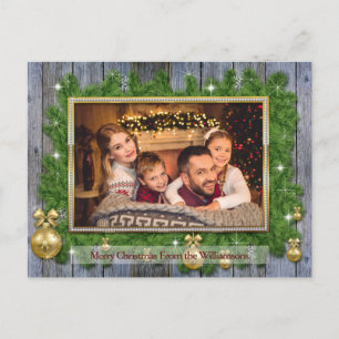 Gold Frame on Pine Weathered Wood Christmas Photo Postcard