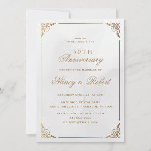 Gold Frame Ornate Cream 50th Wedding Anniversary Invitation