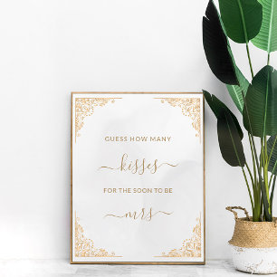 Gold Frame Ornate Cream How Many Kisses Game Poster