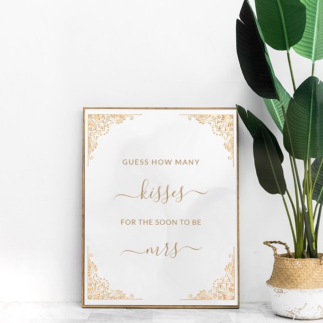 Gold Frame Ornate Cream How Many Kisses Game Poster (Creator Uploaded)