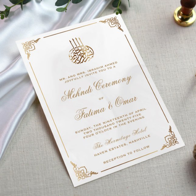 Gold Frame Ornate Islamic Muslim Mehndi Ceremony Invitation (Creator Uploaded)