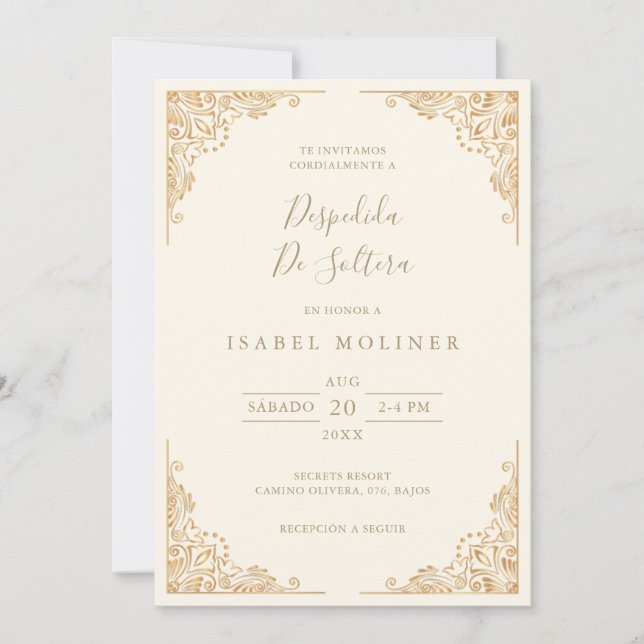 Gold Frame Ornate Spanish Bridal Shower Invitation (Front)