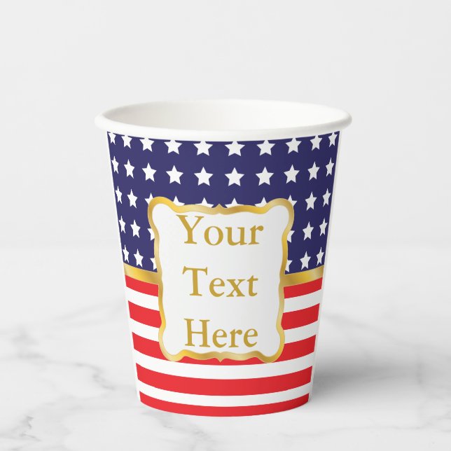 Gold Frame Over Patriotic Background Paper Cups (Front)