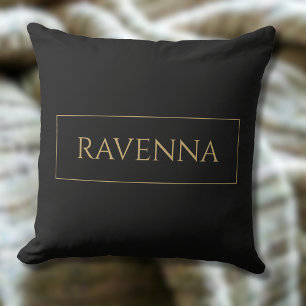 Gold Frame Personalised Name Deep Black Luxury Cushion