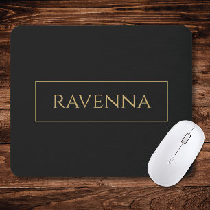 Gold Frame Personalised Name Deep Black Luxury Mouse Mat