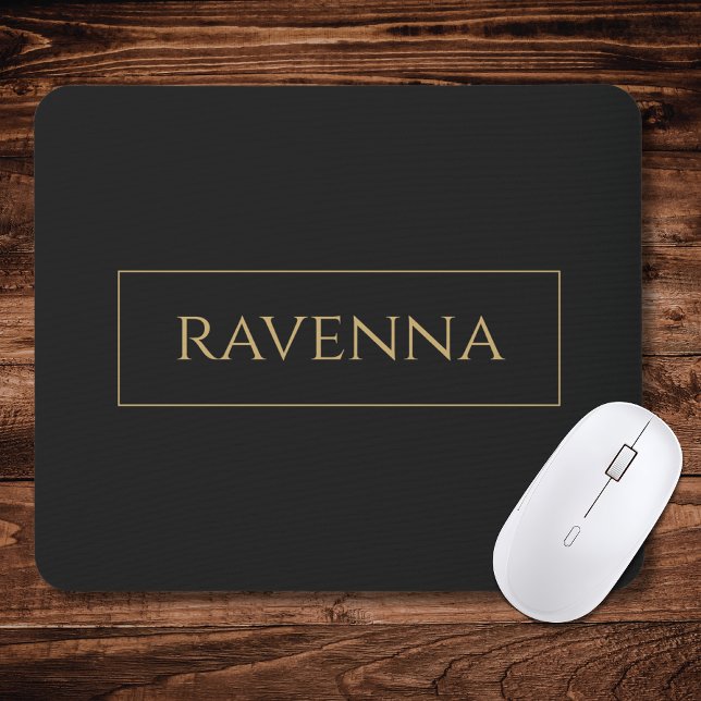 Gold Frame Personalised Name Deep Black Luxury Mouse Mat (Creator Uploaded)