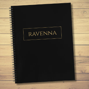 Gold Frame Personalised Name Deep Black Luxury Notebook