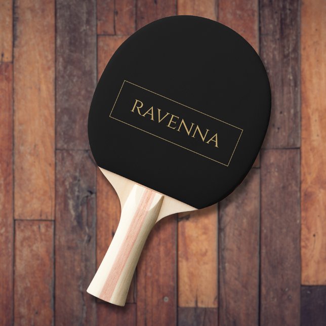 Gold Frame Personalised Name Deep Black Luxury Ping Pong Paddle (Creator Uploaded)