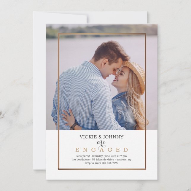 Gold Frame Photo Engagement Invitation (Front)